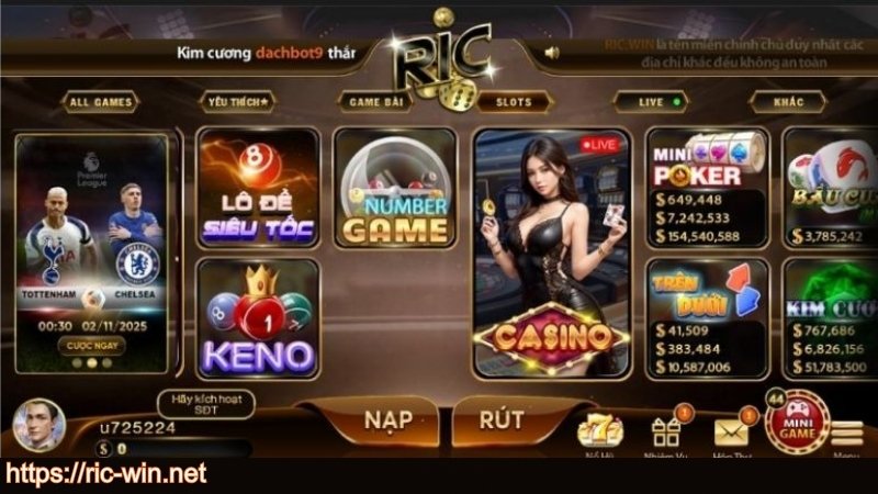 Giới thiệu RICWIN các sảnh game nổi bật