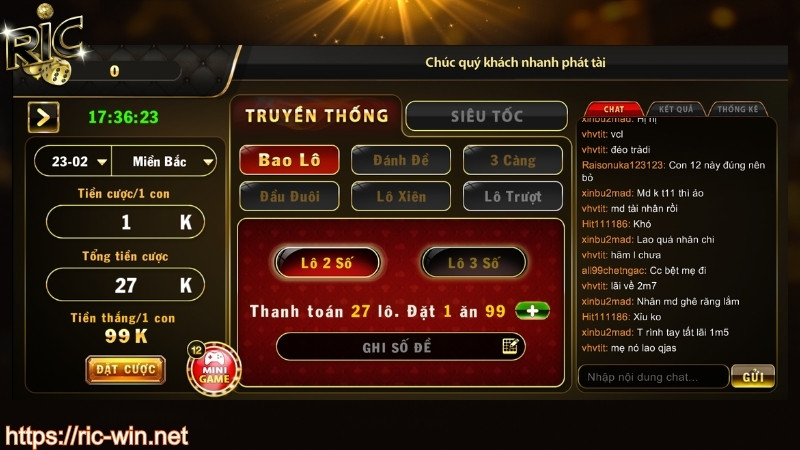 Hướng dẫn các bucớ chơi lô đề RICWIN cơ bản