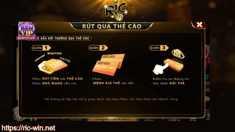 Rút tiền RICWIN qua thẻ cào